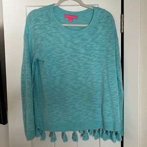 Lily Pulitzer Turquoise Fringe/Tassel Sweater